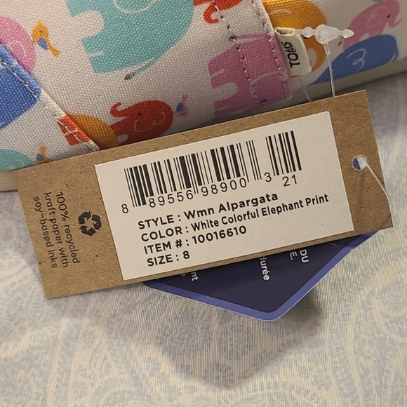 NWT White Colorful Elephant Print Alpargata Flats Womens Sz 8 - Picture 3 of 5